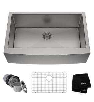 Kraus KHF200-33 32 7/8" Single Bowl Farmhouse/Apron Front Stainless Steel Rectangular Kitchen Sink