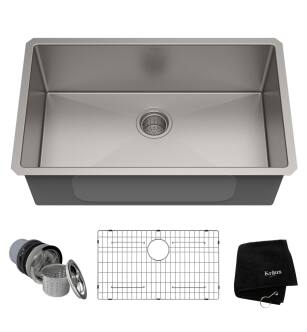 Kraus KHU100-30 30" Single Bowl Undermount Stainless Steel Rectangular Kitchen Sink