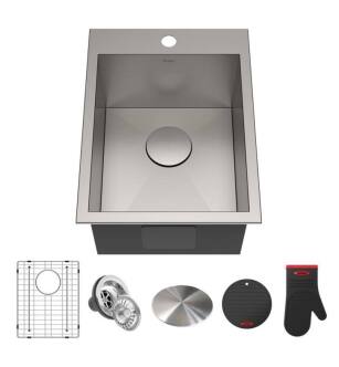 Kraus KP1TS15S-1 Pax 15" Single Bowl Drop-In Stainless Steel Rectangular Kitchen Sink