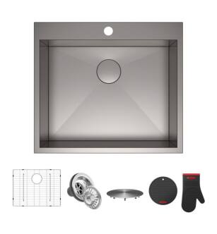 Kraus KP1TS25S-1 Pax 25" Single Bowl Drop-In Stainless Steel Rectangular Kitchen Sink in Satin Nickel with One Pre-Drilled Hole