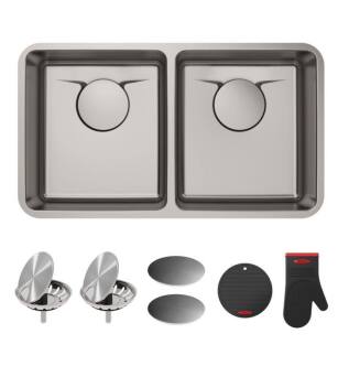 Kraus KD1UD33B Dex 32 7/8" 50/50 Double Bowl Undermount Stainless Steel Rectangular Kitchen Sink