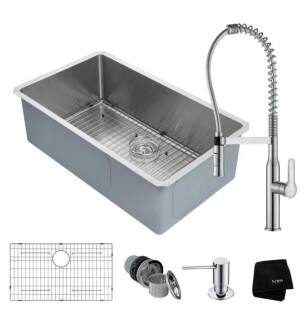 Kraus KHU100-32-1650-41CH 32" Single Bowl Undermount Stainless Steel Kitchen Sink with Pull-Down Kitchen Faucet and Soap Dispenser