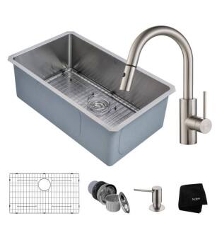 Kraus KHU100-30-2620-41SS Kraus Kitchen Sink Package: 30" Single Basin Undermount Kitchen Sink with Oletto Single Lever Pull Down Kitchen Faucet and Soap Dispenser
