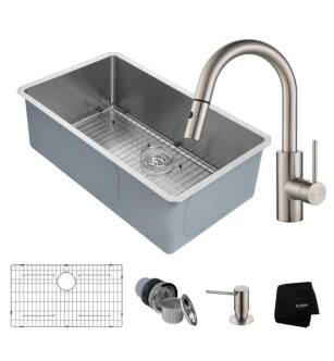 Kraus KHU100-32-2620-41SS Kraus Kitchen Sink Package: 32" Single Basin Undermount Kitchen Sink with Oletto Single Lever Pull Down Kitchen Faucet and Soap Dispenser