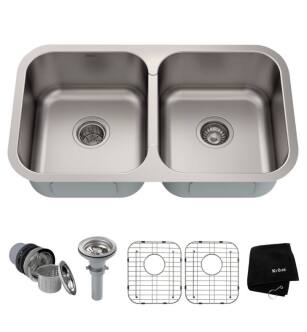 Kraus KBU29 31 3/8" Double Bowl Undermount Stainless Steel Rectangular Kitchen Sink