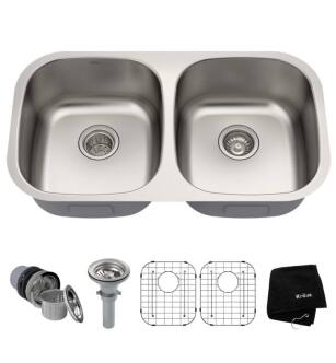 Kraus KBU22 32 1/4" Double Bowl Undermount Stainless Steel Rectangular Kitchen Sink
