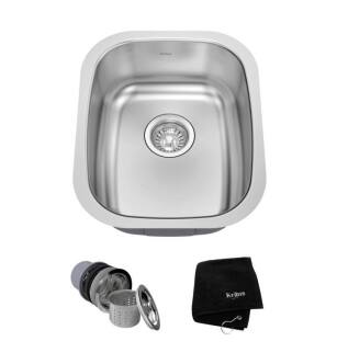 Kraus KBU16 15" Single Bowl Undermount Stainless Steel Square Bar Kitchen Sink