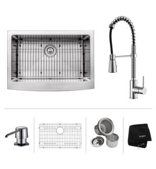 Kraus KHF200-30-KPF1612-KSD30 29 3/4" Single Bowl Farmhouse Stainless Steel Kitchen Sink with Commercial Style Kitchen Faucet and Soap Dispenser