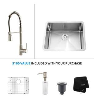 Kraus KHU101-23-KPF1612-KSD30 23" Single Bowl Undermount Stainless Steel Kitchen Sink with Commercial Style Kitchen Faucet and Soap Dispenser
