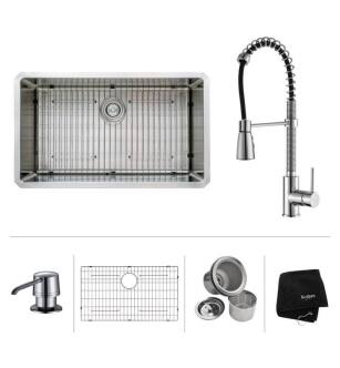 Kraus KHU100-32-KPF1612-KSD30 32" Single Bowl Undermount Stainless Steel Kitchen Sink with Commercial Style Kitchen Faucet and Soap Dispenser
