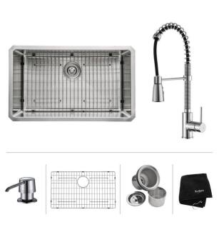 Kraus KHU100-30-KPF1612-KSD30 30" Single Bowl Undermount Stainless Steel Kitchen Sink with Commercial Style Kitchen Faucet and Soap Dispenser
