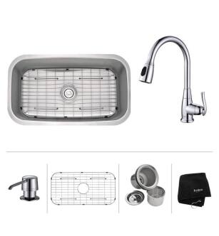 Kraus KBU14-KPF2230-KSD30 31 1/2" Single Bowl Undermount Stainless Steel Kitchen Sink with Faucet and Soap Dispenser