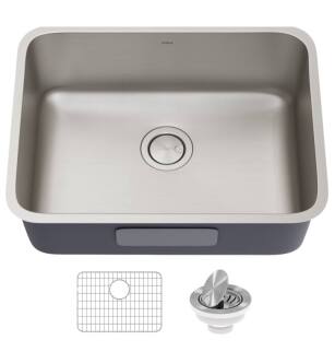 Kraus KA1US25B Artex 25” Undermount 16 Gauge Single Bowl Kitchen Sink with T304Plus Antibacterial Stainless Steel