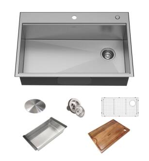 Kraus KWT310-33-18 Kore Workstation 33" Drop-In/Undermount 18 Gauge Stainless Steel Single Bowl Kitchen Sink