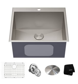 Kraus KHT301-25L Standart PRO 25” Dual Mount Drop-In 16 Gauge Stainless Steel Single Bowl Deep Laundry Utility Sink