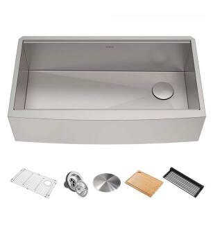 Kraus KWF210-36 Kore 35 7/8" Single Bowl Farmhouse/Apron Front Stainless Steel Rectangular Kitchen Sink in Satin
