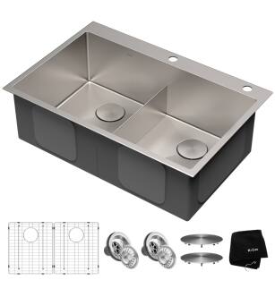 Kraus KHT302-33 Standart Pro 33" Double Bowl Drop-In Stainless Steel Rectangular Kitchen Sink in Satin