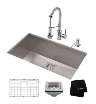 Kraus KHU29-1610-53 Pax 28 1/2" Single Bowl Undermount Stainless Steel Kitchen Sink with Pull Down Kitchen Faucet and Soap Dispenser