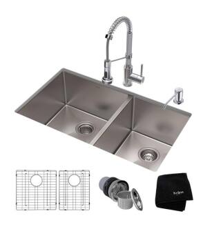 Kraus KHU103-33-1610-53 Standart Pro 32 3/4" Double Bowl Undermount Kitchen Sink with Commercial Pull-Down Kitchen Faucet