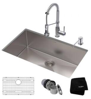 Kraus KHU100-32-1610-53 32" Single Bowl Undermount Stainless Steel Kitchen Sink with Commercial Style Kitchen Faucet with Soap Dispenser