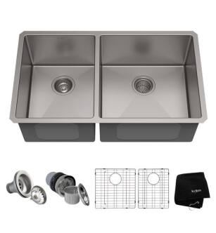 Kraus KHU104-33 Standart PRO 32 3/4" Double Bowl Undermount Stainless Steel Rectangular Kitchen Sink