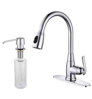 Kraus KPF-2230-KSD-30 11 3/8" Single Handle Deck Mounted Pull-Out Kitchen Faucet with Soap Dispenser