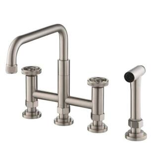 Kraus KPF-3125 Urbix 11 3/8" - 12 3/8" Double Handle Deck Mounted Adjustable Bridge Kitchen Faucet with Side Sprayer