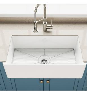 Kraus KFR1-33GWH Turino 33" Farmhouse Single Basin Fireclay Kitchen Sink With Basin Rack And Sound Dampening in White