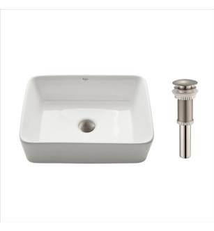 Kraus KCV-121-SN 18-3/4" Ceramic Vessel Bathroom Sink - Includes Pop-Up Drain in Satin Nickel