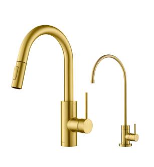 Kraus KPF-2620-FF-100BB Oletto 1.75 Gpm Single Hole Pull-Down Faucet And Water Filter Faucet Combo - Less Filter System in Brushed Brass