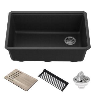 Kraus KGUW2-30MBR Bellucci 29" Undermount Single Basin Granite Composite Kitchen Sink With Basket Strainer, Cutting Board, And Drain Board in Metallic Brown