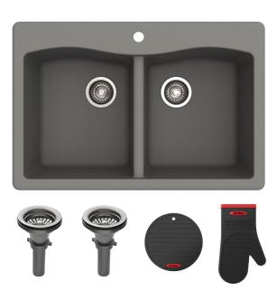 Kraus KGD-52GREY Forteza™ 33" Composite Granite Kitchen Sink For Undermount Or Countertop Installation - Strainers, Oven Mitt, And Trivet Included in Grey