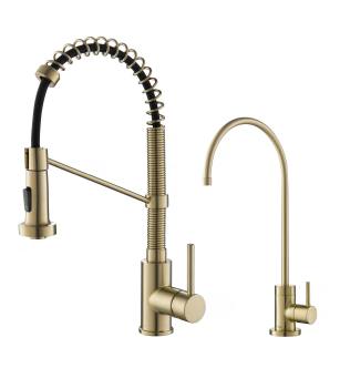 Kraus KPF-1610-FF-100BG Bolden 1.8 Gpm Single Hole Pull-Down Faucet And Water Filter Faucet Combo - Less Filter System in Brushed Gold