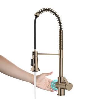 Kraus KSF-1691SFACB Britt 1.8 Gpm Touchless Sensor Single Handle Pull Down Kitchen Faucet in Spot Free Antique Champagne Bronze