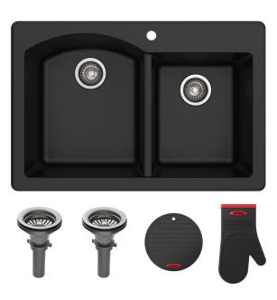 Kraus KGD-50BLACK Forteza™ 33" Composite Granite Kitchen Sink For Undermount Or Countertop Installation - Strainers, Oven Mitt, And Trivet Included in Black