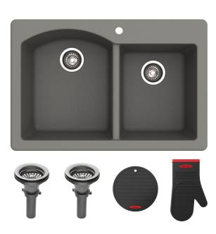 Kraus KGD-50GREY Forteza™ 33" Composite Granite Kitchen Sink For Undermount Or Countertop Installation - Strainers, Oven Mitt, And Trivet Included in Grey