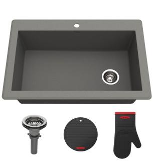 Kraus KGD-54GREY Forteza™ 33" Composite Granite Kitchen Sink For Undermount Or Countertop Installation - Strainer, Oven Mitt, And Trivet Included in Grey