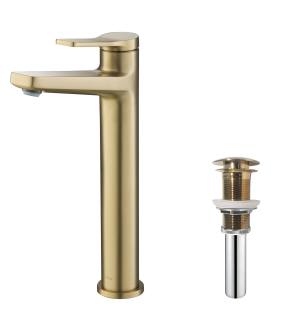Kraus KVF-1400SFS-PU-10SN Indy Single Handle Vessel Bathroom Faucet And Pop Up Drain in Spot Free Stainless Steel