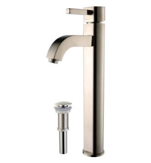 Kraus FVS-1007-PU-10SN Ramus Single Hole Vessel Bathroom Faucet - Metal Pop-Up Drain Included in Satin Nickel