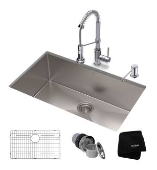 Kraus KHU100-32-1610-53CH Standart Pro 32" Undermount Single Basin Stainless Steel Kitchen Sink With Deck Mounted 1.8 (Gpm) Pre-Rinse Kitchen Faucet With Soap Dispenser in Chrome