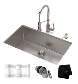Kraus KHU100-32-1610-53SSCH Standart Pro 32" Undermount Single Basin Stainless Steel Kitchen Sink With Deck Mounted 1.8 (Gpm) Pre-Rinse Kitchen Faucet With Soap Dispenser in Stainless Steel / Chrome