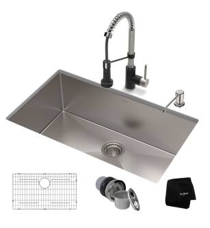 Kraus KHU100-32-1610-53SSMB Standart Pro 32" Undermount Single Basin Stainless Steel Kitchen Sink With Deck Mounted 1.8 (Gpm) Pre-Rinse Kitchen Faucet With Soap Dispenser in Stainless Steel / Matte Black