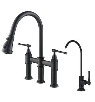 Kraus KPF-3121-FF-102MB Allyn 1.8 Gpm Bridge Pull-Down Faucet And Water Filter Faucet Combo - Less Filter System in Matte Black
