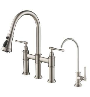 Kraus KPF-3121-FF-102SFS Allyn 1.8 Gpm Bridge Pull-Down Faucet And Water Filter Faucet Combo - Less Filter System in Spot Free Stainless Steel