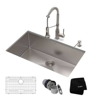 Kraus KHU100-30-1610-53SS Standart Pro 30" Undermount Single Basin Stainless Steel Kitchen Sink With Deck Mounted 1.8 (Gpm) Pre-Rinse Kitchen Faucet With Soap Dispenser in Stainless Steel