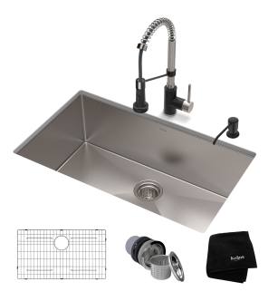Kraus KHU100-30-1610-53SSMB Standart Pro 30" Undermount Single Basin Stainless Steel Kitchen Sink With Deck Mounted 1.8 (Gpm) Pre-Rinse Kitchen Faucet With Soap Dispenser in Stainless Steel / Matte Black