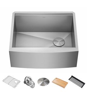 Kraus KWF210-24 Kore 23-7/8" Farmhouse Single Basin Stainless Steel Kitchen Sink With Basin Rack, Basket Strainer, Cutting Board, And Noisedefend Technology in Stainless Steel