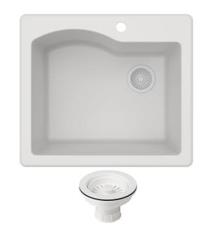 Kraus KGD-441WHITE-PST1-WH Quarza 25" Undermount Single Basin Granite Composite Kitchen Sink With Basket Strainer in White