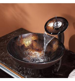 Kraus C-GV-684-12mm-10ORB Bathroom Combo - 16-1/2" Pluto Glass Vessel Bathroom Sink With Vessel Faucet, Pop-Up Drain, And Mounting Ring in Oil Rubbed Bronze