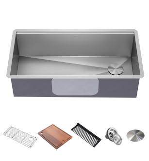 Kraus KWU110-36 Kore 36” Undermount Workstation Single Bowl Kitchen Sink With Accessories in Stainless Steel